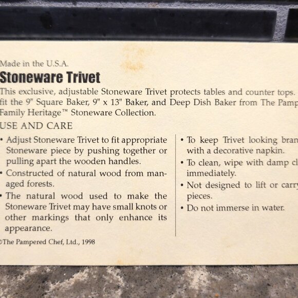 Pampered Chef Stoneware Wooden Trivet Adjustable #2130 Original Box Made In USA - Picture 13 of 14